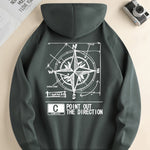 Green Compass Pattern Hoodie | Casual Pullover for All Seasons
