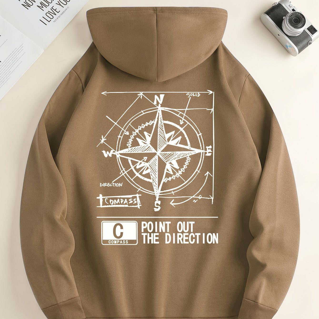 Green Compass Pattern Hoodie | Casual Pullover for All Seasons