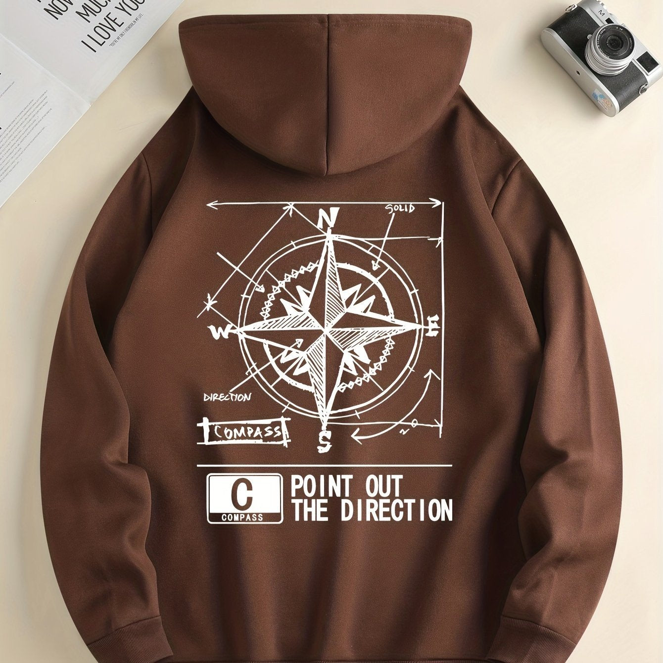 Green Compass Pattern Hoodie | Casual Pullover for All Seasons