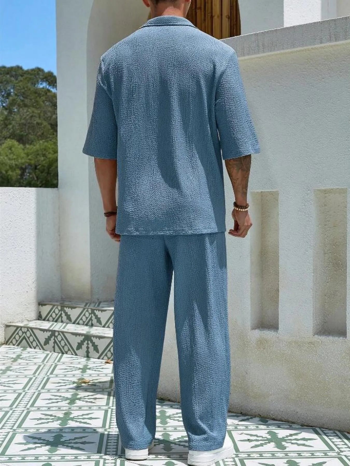 Buttoned Top and Matching Pants Men’s Set
