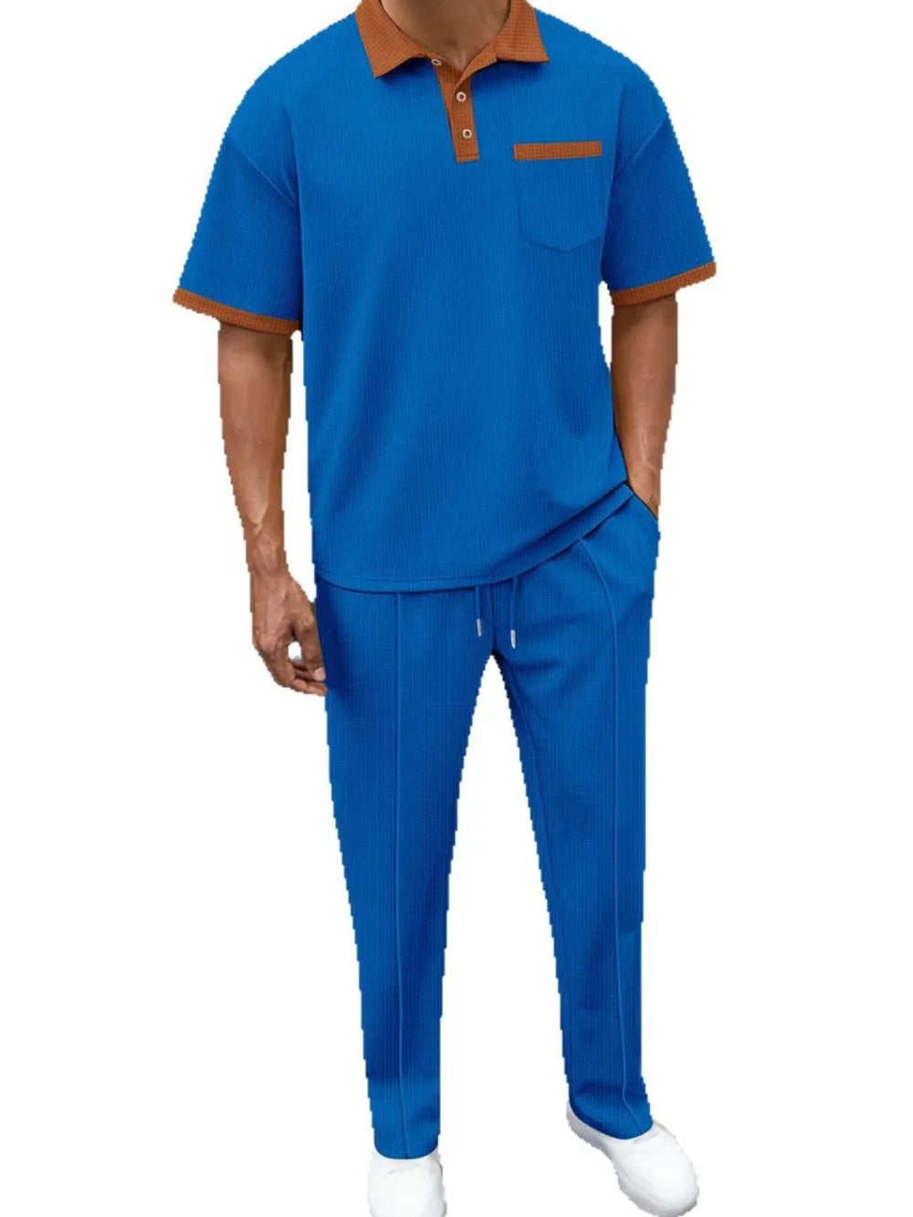 Casual Men’s Polo and Pants Waffle-Knit Set