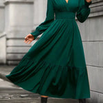 Fashoner ruched long sleeve midi evening dress