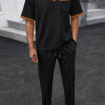 Comfortable Men’s Waffle-Knit Polo and Pants Outfit