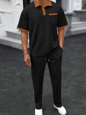 Comfortable Men’s Waffle-Knit Polo and Pants Outfit
