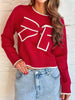 Contrast Trim Bow Accent Holiday Cropped Sweater Front View