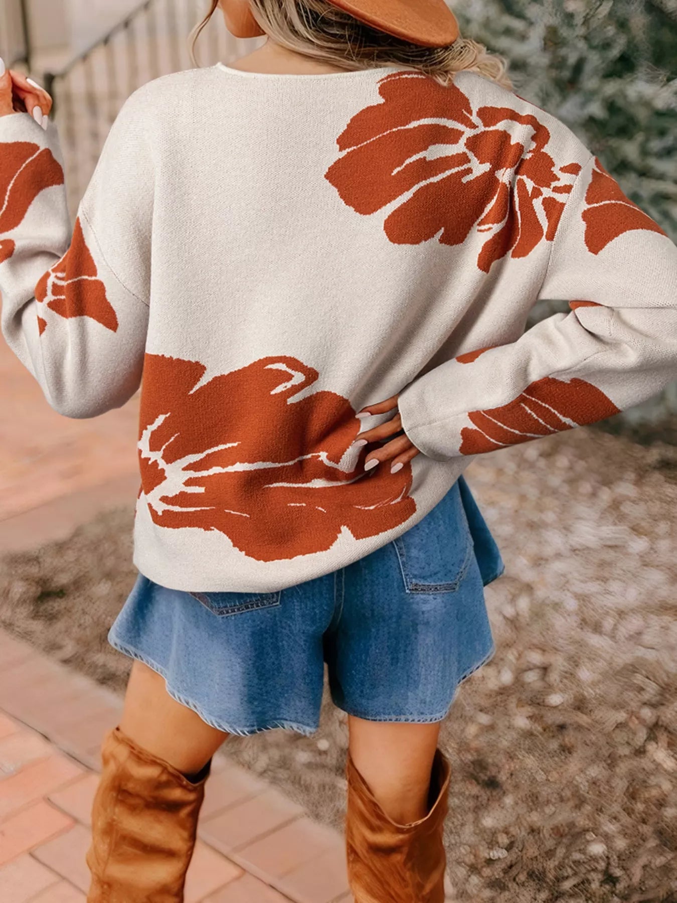 Cozy Floral Baggy Sweater for Women