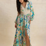 Stylish printed v-neck midi dress for women
