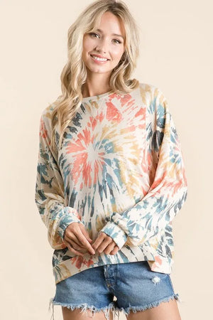 fashoner BiBi Tie Dye Print Terry Pullover back view – casual tie dye fashion
