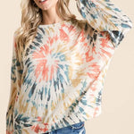 fashoner BiBi Tie Dye Print Terry Pullover close-up – vibrant tie dye details