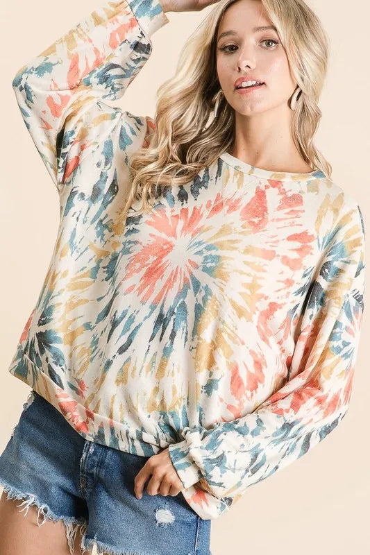 fashoner BiBi Tie Dye Print Terry Pullover washed design – stylish casualwear