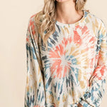 fashoner BiBi Tie Dye Print Terry Pullover front view – trendy women’s sweatshirt