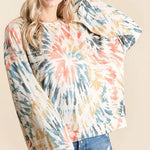 fashoner BiBi Tie Dye Print Terry Pullover side profile – colorful pullover top