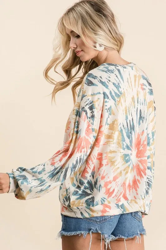 fashoner BiBi Tie Dye Print Terry Pullover cozy rayon fabric – relaxed fit