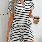 Fashoner casual striped short sleeve top and shorts set