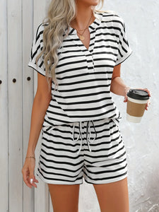 Fashoner casual striped short sleeve top and shorts set