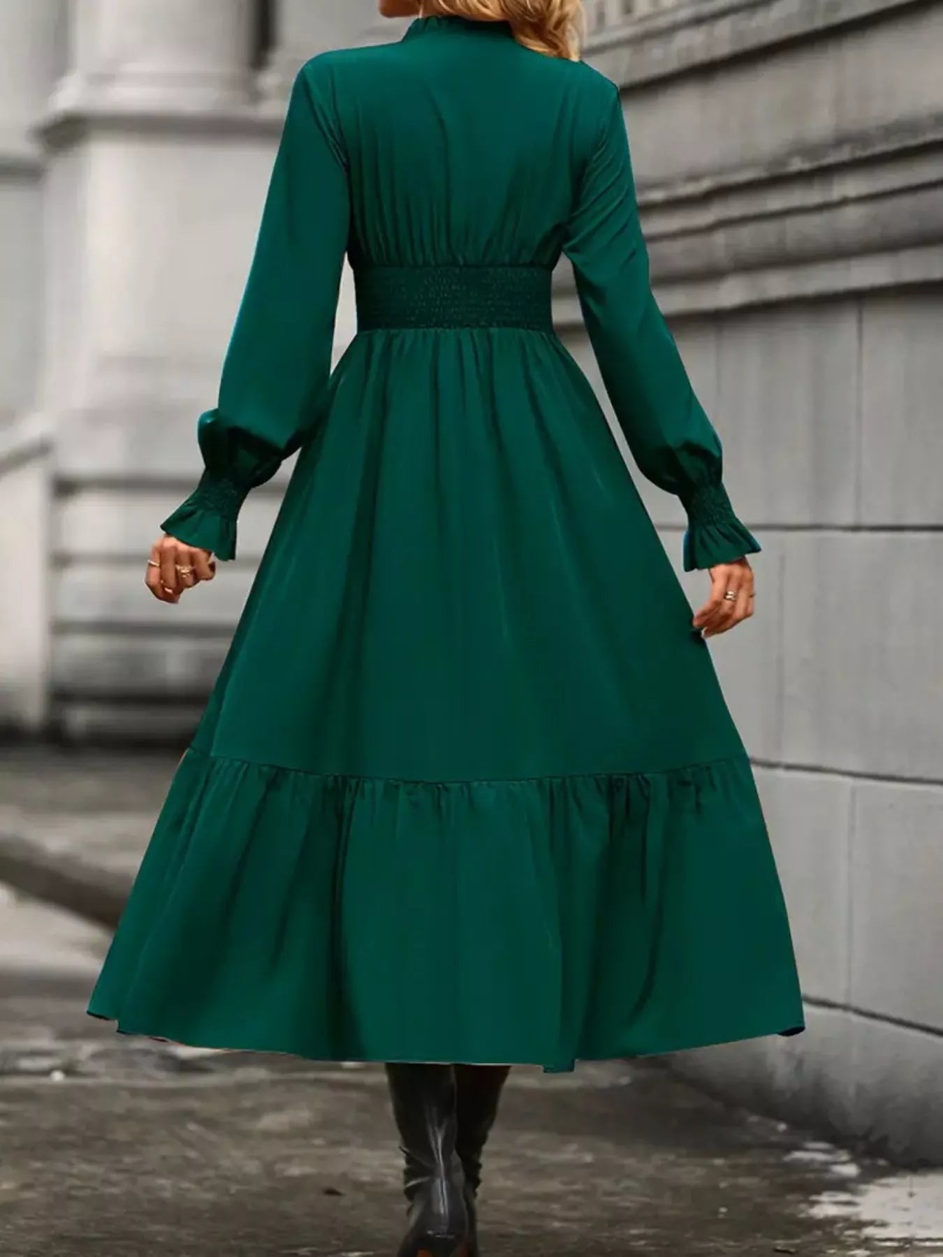 Elegant tiered long sleeve midi dress by Fashoner