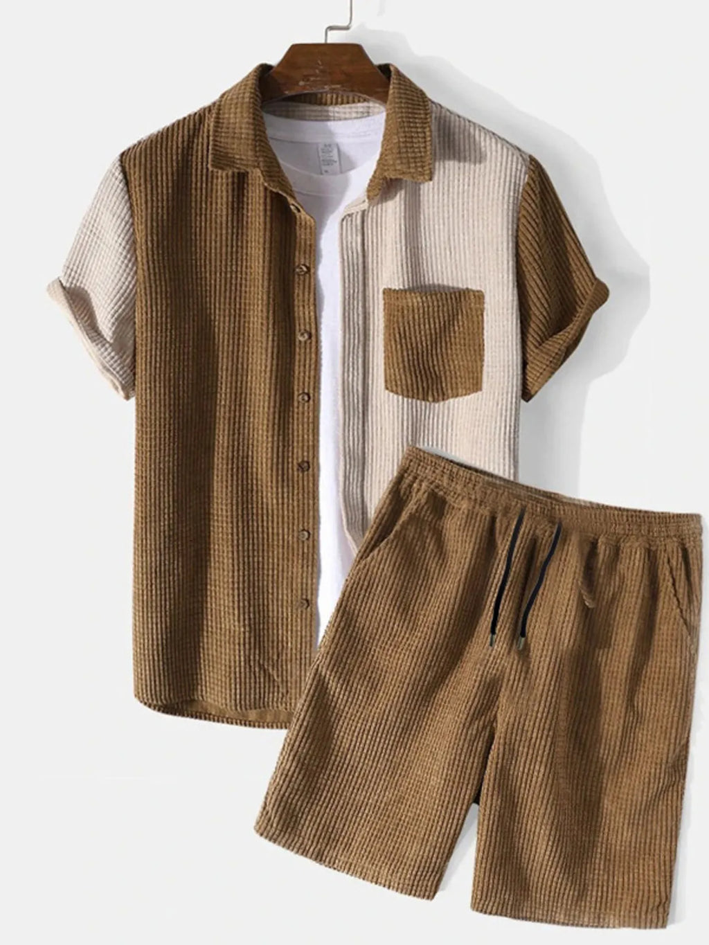 Fashoner men’s plus size color block shirt and shorts set