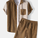 Fashoner men’s plus size color block shirt and shorts set