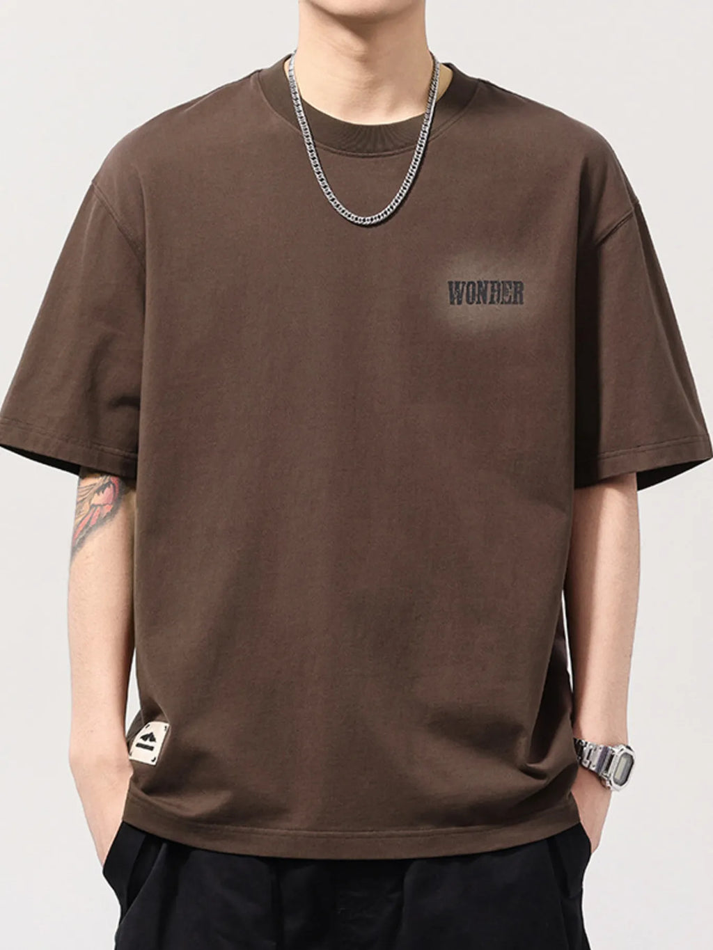 Fashoner men’s plus size letter back round neck t-shirt