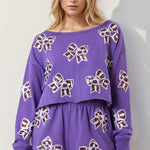 Fashoner sequin bow cropped top and shorts set for women