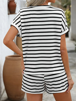 Casual matching striped top and shorts for women