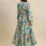 Opaque printed long sleeve v-neck midi dress