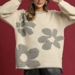 fashoner Umgee Floral Jacquard Knit Sweater front view – women’s oversized pullover