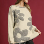 fashoner Umgee Floral Jacquard Knit Sweater side profile – cozy women’s sweater