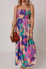 Floral Print Shirred Spaghetti Strap Loose Maxi Dress Front View