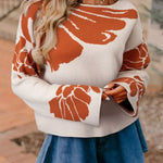 Flower Pattern Wide Sleeve Baggy Sweater Front View