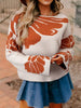 Flower Pattern Wide Sleeve Baggy Sweater Front View