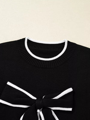Imported Contrast Trim Holiday Cropped Sweater