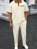 Men’s Waffle-Knit Contrast Polo and Pants Set Front View
