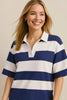 Oh Pima Cotton Color Block Johnny Collar Half Sleeve Top Front View