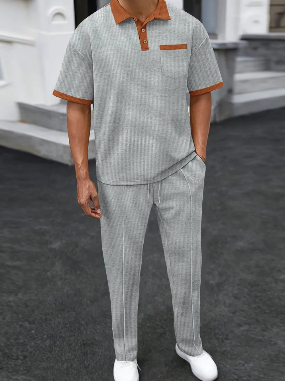 Plus Size Men’s Two-Piece Waffle-Knit Loungewear Set