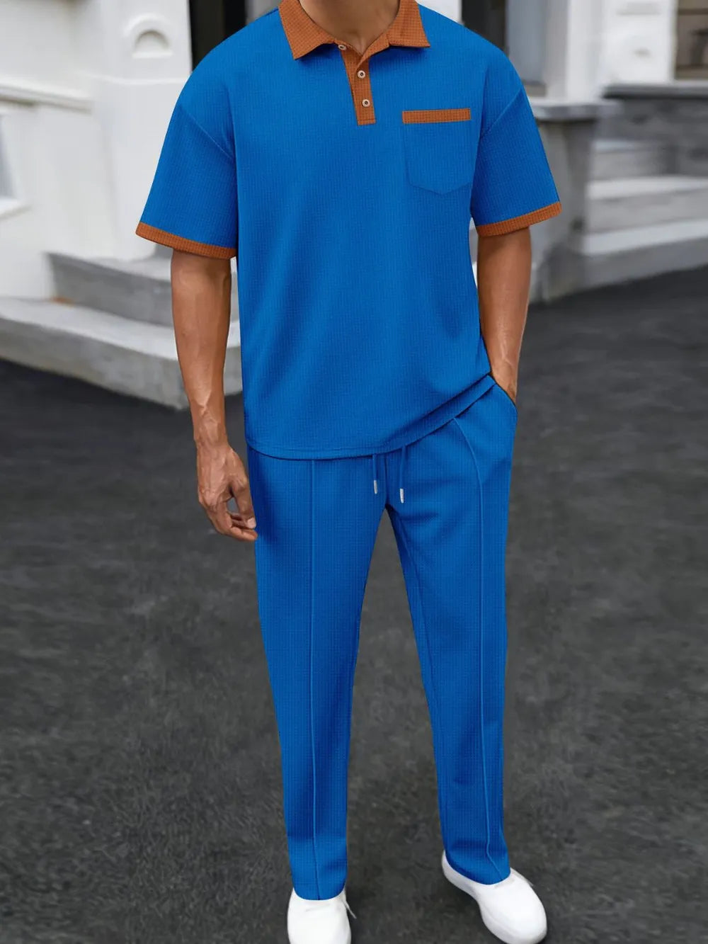 Polyester Waffle-Knit Men’s Two-Piece Set