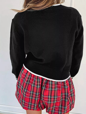 Stylish Winter Cropped Bow Accent Sweater