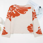Wide Sleeve Knit Sweater with Flower Print