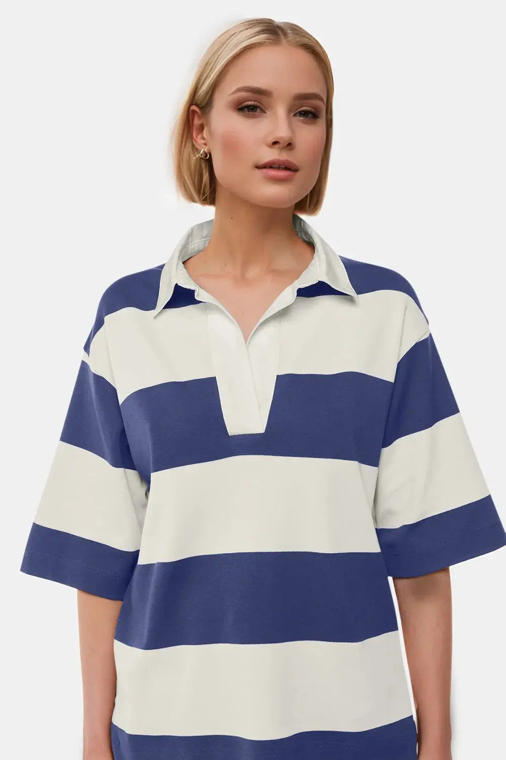 Women’s Color Block Johnny Collar Cotton Top
