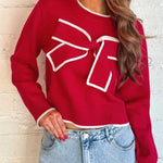Women’s Contrast Trim Bow Accent Knit Sweater