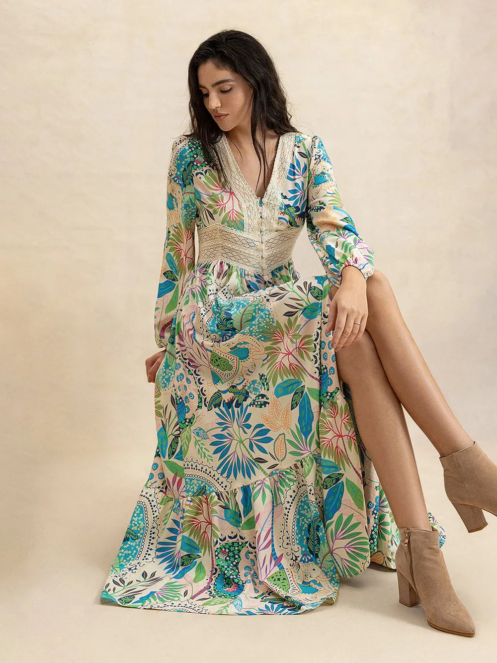 Fashoner elegant polyester elastane midi dress