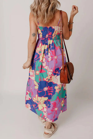 Women’s Summer Floral Maxi Dress with Smocked Bodice